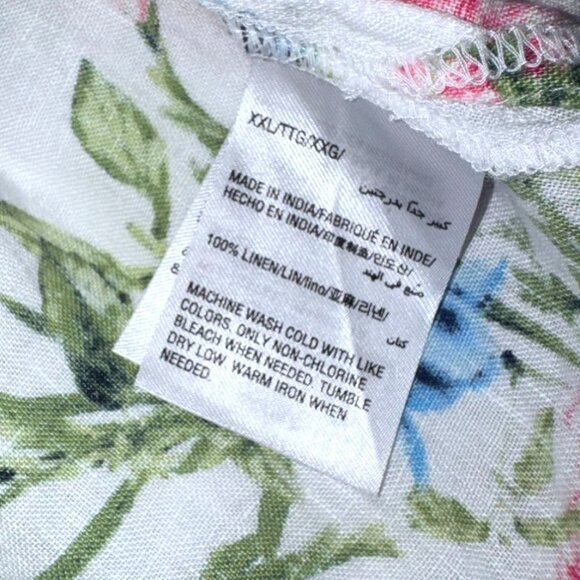 Charter Club Womens Floral Print Button-Down Shirt XXL Linen Blend White Pink Bl - Picture 3 of 8